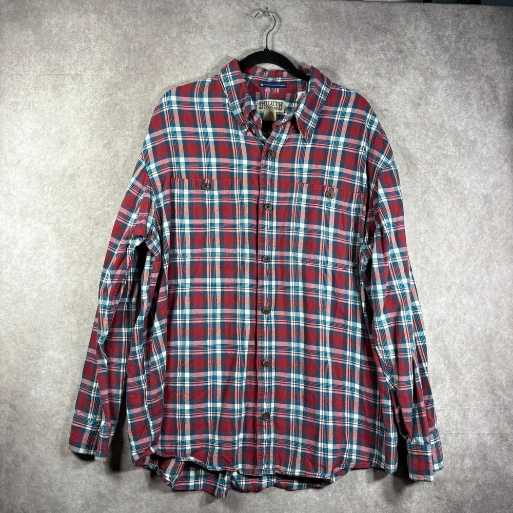 Duluth Trading Shirt Mens XL Red White Plaid MagnaReady Relaxed‎ Fit Flannel